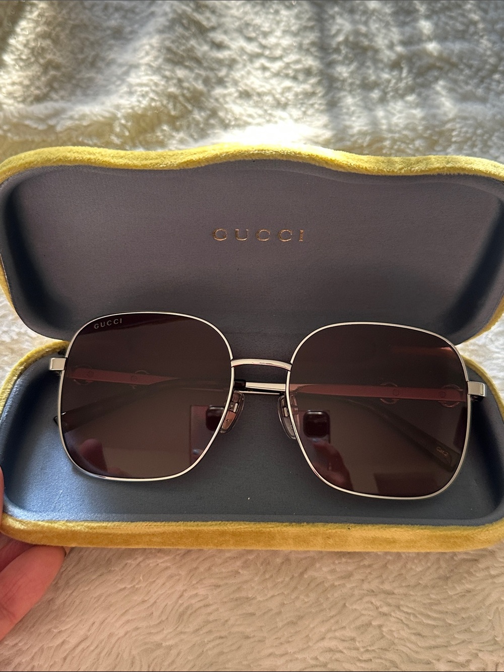 Gucci Square Metal Frame Sunglasses in Brown and Gold